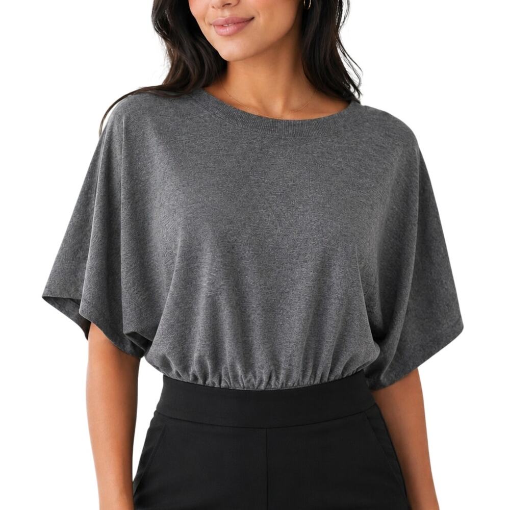 Pink Lily Gray Dolman Batwing Sleeve Bodysuit Womens Small Workwear